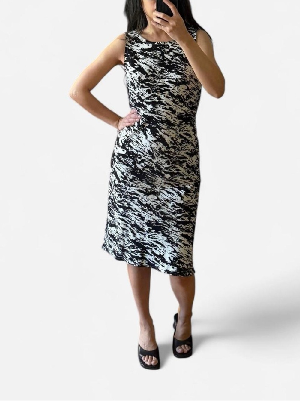 rag & bone Black and White abstract zebra Printed Sleeveless Midi Dress Size 2 S